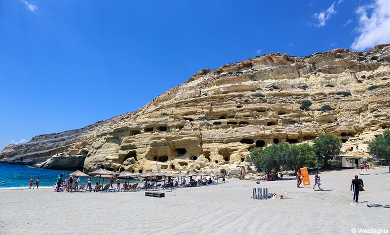 Matala caves beach Crete hippie caves cliffs Greece
